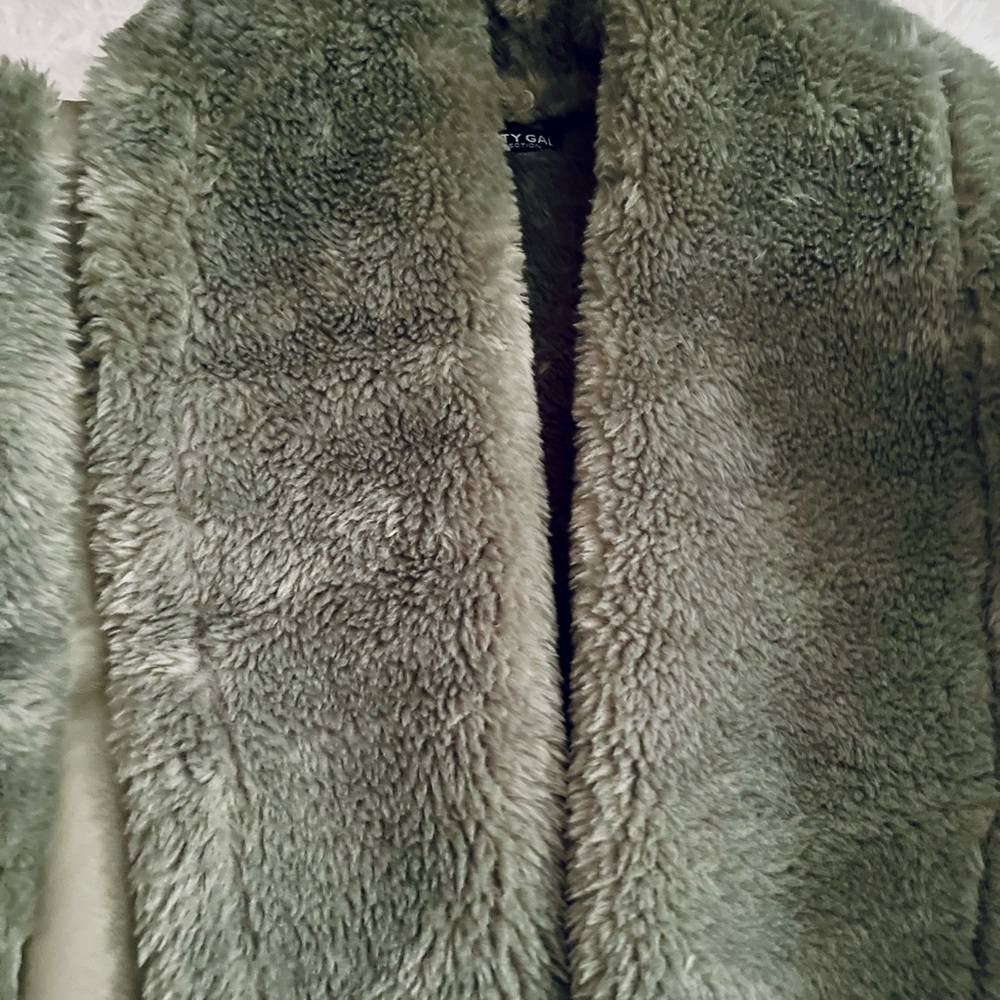 Nasty Gal Sage green faux fur aviator jacket